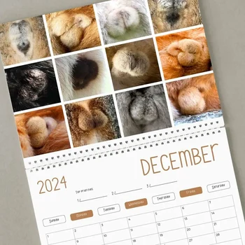 1 шт. Забавный кошачий календарь - Забавный подарок - Кошки Ягодицы Календарь 2024 Бумажные необычные подарки Кошка- - Кошачьи яички - Белый слон