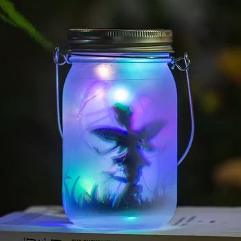  1 шт. Открытый солнечный творческий садовый свет, Цветочная фея Эльф Фестивальный подарок, стеклянная бутылка Mason Jar Красочный свет, теплый белый свет