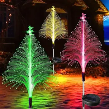  1 шт. Светодиодные солнечные огни для рождественской елки Солнечные волоконно-оптические садовые фонари 7 Изменение цвета Водонепроницаемые солнечные фонари для двора Рождество