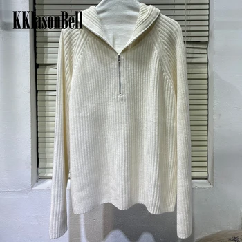 10.27 KKlasonBell Половина молнии с капюшоном 100% кашемир вязаный пуловер свитер женский