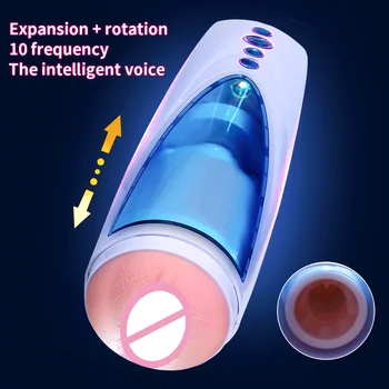 10 Режим Секс-игрушка для мужчин Вибрация Сосание пениса Машина Автоматическое телескопическое вращение Киска Товары для взрослых Силиконовый звук 18
