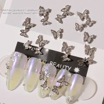 10 шт. Двухслойные металлические подвески для ногтей с бабочкой 3D золото / серебро бабочка украшение для ногтей 11 * 13 мм бабочка маникюрные принадлежности