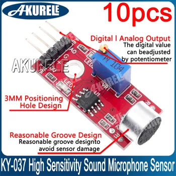 10 шт./лот KY-037 Высокочувствительный модуль обнаружения датчика звукового микрофона для переключателя управления голосами Arduino для обнаружения звука Arduino