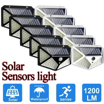 100 светодиодный солнечный настенный светильник на открытом воздухе водонепроницаемая солнечная лампа PIR датчик движения на солнечных батареях солнечный свет уличный фонарь лестница садовый декор