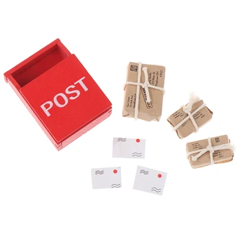 1Set 1:12 Кукольный домик Миниатюрный почтовый ящик Красный почтовый ящик с почтовым мешком Открытка Фея Садовая дверь Мебель Декор дома Игрушка