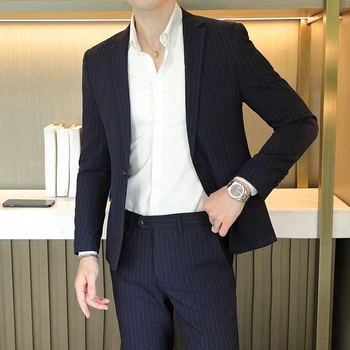 2023 Высококачественный мужской (блейзер + западные брюки) британский свадебный костюм модный деловой повседневный тренд красивый блейзер из двух частей
