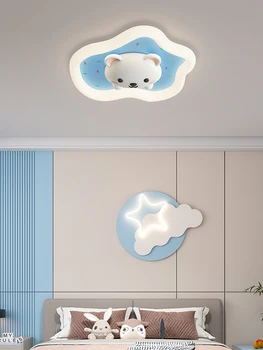 2023 Детская потолочная лампа с медвежьим облаком, используемая для гостиной, спальни, синий, белый, 3-цветный, диммируемый пульт дистанционного управления, украшение дома