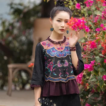2023 китайские традиционные топы ханьфу женские топы с круглой шеей нежная вышивка винтажные топы в этническом стиле ханьфу