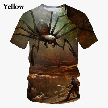 2023 Летняя мужская футболка с 3D-печатью в стиле масляной живописи Гигантский монстр-паук с коротким рукавом Крутая футболка