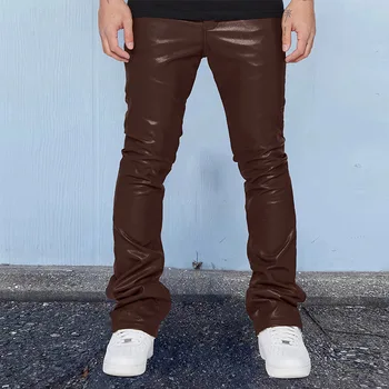 2023 Модные печатные брюки со средней талией свободные повседневные брюки из искусственной кожи Мужские брюки большого размера в стиле хип-хоп кожаные штаны мужские штаны мужские