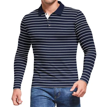 2023 Новая весенняя полосатая рубашка-поло с длинным рукавом хлопковые рубашки для мужчин Летние майки de hombre Модная футболка Мужские топы MY696
