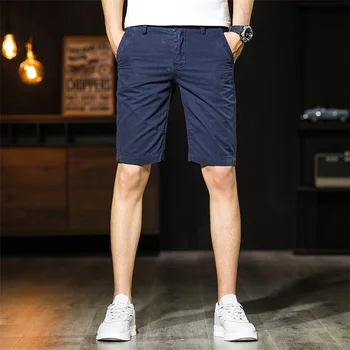 2023 Новые мужские летние тонкие однотонные шорты из 100% хлопка Корейская мода Slim Fit Capris Sports Большие эластичные дышащие повседневные шорты