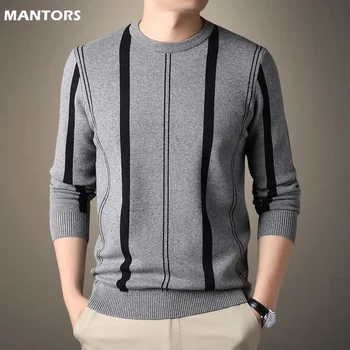 2023 Новый модный бренд трикотажный мужской свитер весенний полосатый пуловер черный свитер для мужчин autum повседневный джемпер мужская одежда