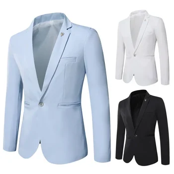 2023 Новый мужской однотонный повседневный костюм на одной пуговице Корейская версия Slim Fit Single Suit Пальто Мужской топ
