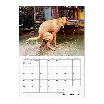 2024 Календарь собак Милый 2024 Какающие щенки Ежемесячный художественный календарь Забавный висячий собачий календарь для домашнего обучения Календарь на 12 месяцев