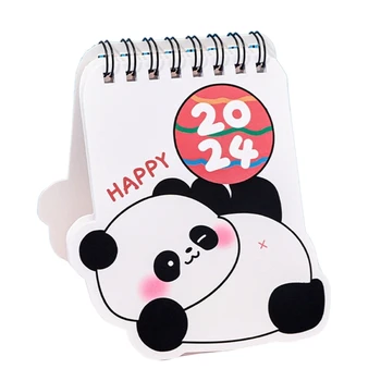 2024 Настольный календарь Отдельно стоящий бумажный календарь с выкройкой Flip Pandas Canender Подходит для домашнего бизнеса, офиса, школы