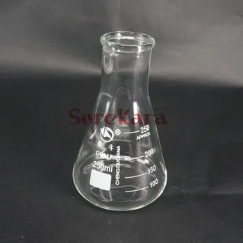 250 мл Широкое горлышко боросиликатное стекло Коническая колба Эрленмейера для химической лаборатории