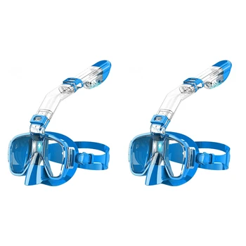 2X Маска для снорклинга Складной набор маски для дайвинга с системой сухого верха и креплением для камеры, снаряжение для подводного плавания с защитой от запотевания - синий