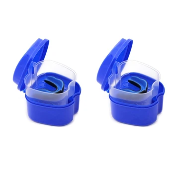 2X темно-синий футляр для зубных протезов, с сетчатым фильтром, коробка для ванны для зубных протезов ящик для хранения вставных зубов с корзиной Сетчатый контейнер-держатель