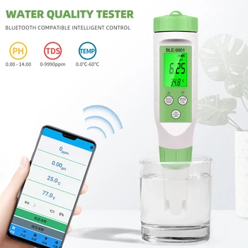 3 в 1 Bluetooth PH-метр Инструмент для тестирования воды / TDS / температуры с подсветкой Цифровой тестер монитора качества воды для аквариума