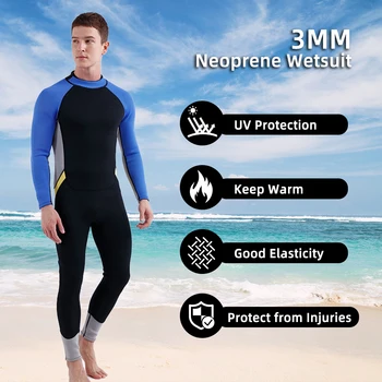 3 мм неопреновый гидрокостюм для мужчин Спина Молния Все тело Плоский прошитый водолазный костюм для подводного плавания Серфинг Подводное плавание Плавание