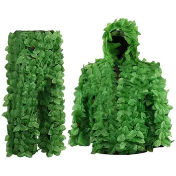 3d Leafy Camo Ghillie Suit With 3D Woodland Camouflage Green Leaf Gilly Suit For Woodland Jungle Hunting Halloween Wildlife