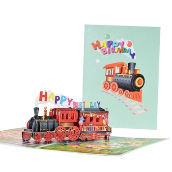 3D для всплывающей открытки День рождения Поезд Поздравительные открытки с конвертом Открытка на день рождения ручной работы для мамы Жены Дочери Сына Детей Прямая поставка