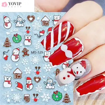 3d Рождественская наклейка для ногтей Красный Санта-Клаус Снежинка Лось Пингвин Тисненые наклейки Зимняя наклейка Слайдер Новогодний маникюр Украшение