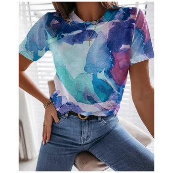 3D цветочные футболки для женской футболки с о-образным вырезом с коротким рукавом повседневные топы женский свободный пуловер Y2K Футболка Женская одежда