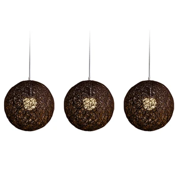 3X Люстра из кофейного бамбука, ротанга и джута Индивидуальное творчество Сферическое ротанговое гнездо Абажур