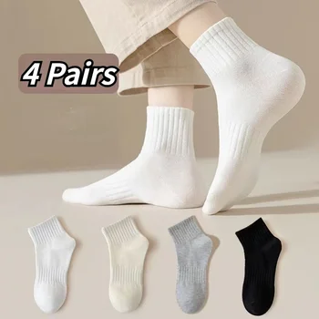 4 пары много женские носки хлопок ретро экипаж трубка сплошной цвет зимняя мода hajuruku черный белый набор качество свободный корея длинный милый
