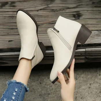 42 Женская обувь большого размера 2023 Классические женские ботильоны с острым носком Простые универсальные ботинки на молнии для женщин Zapatos de Mujer