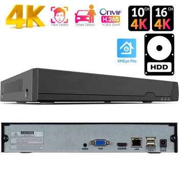 4K 16-канальный сетевой видеорегистратор для домашней системы видеонаблюдения 10-канальный сетевой видеорегистратор (1080P / 3 Мп / 4 Мп / 5 Мп / 8 Мп) До 16 x 8-мегапиксельных IP-камер XMEye