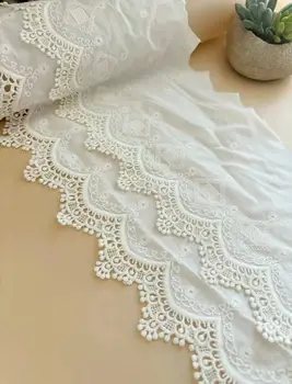 5 ярдов Экрю Хлопковая отделка Ткань с петельками с двойными гребешками для DIY Couture, одежда с ленточным воротником