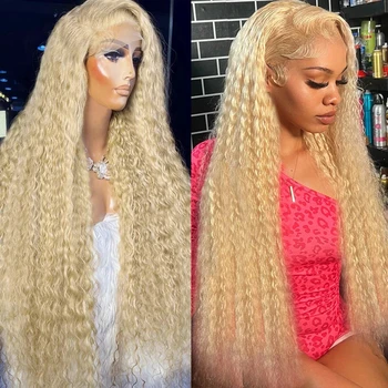 613 Honey Blonde Deep Wave 13x4 Кружевной передний парик из натуральных волос для женщин Бразильский Реми 180% цветной кудрявый 4x4 кружевной парик с застежкой