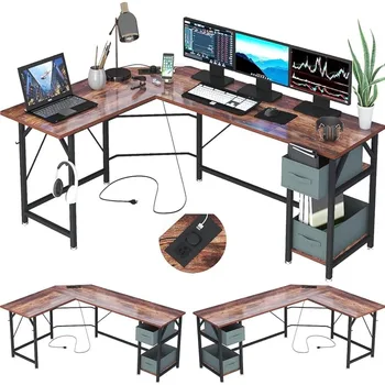66-дюймовый игровой стол с розетками угловой компьютерный стол с выдвижными ящиками большой письменный рабочий стол с крючками офис