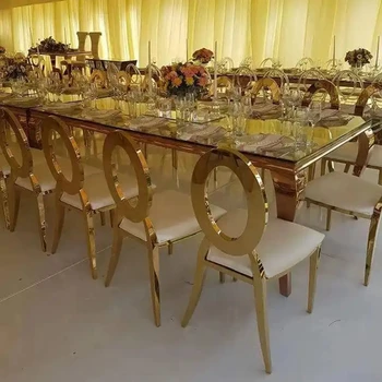 8 стульев или 1 стол) Европейский Креатив Простой Нержавеющая Сталь Свадьба Отель Банкет Вечеринка На открытом воздухе Свадебный стол 308