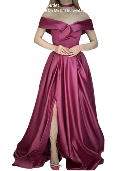 A-Line Красное атласное вечернее платье с разрезом сбоку Элегантная складка с открытыми плечами для женщин Вечерние платья Настроить по меркам Формальный 2023