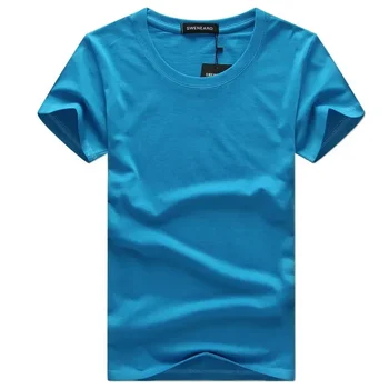 A3370 Повседневный стиль Однотонные мужские футболки Хлопок темно-синий Обычный крой Футболки Летние топы Футболки Мужчина