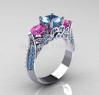 AAA кубический цирконий новый дизайн ювелирные изделия 100% гарантированный цвет белого золота розовый с синим кольцом cz
