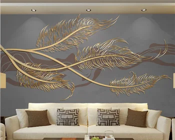 beibehang papel de parede Изготовленные на заказ современные минималистичные модные перьевые легкие роскошные золотые тисненые линии фоновые обои