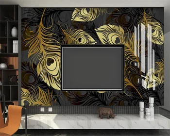 beibehang Индивидуальный современный новый позолоченный золотой павлиньи перья спальня гостиная телевизор фон обои обои домашний декор