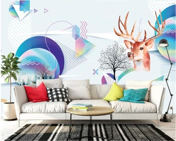 beibehang Пользовательские модные обои, нарисованные вручную акварель, голова оленя, волшебная абстрактная геометрическая фоновая обои, домашний декор