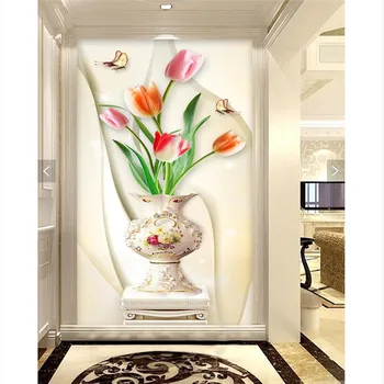 beibehang Пользовательские обои 3d художественный фон простой белый вазофон современное настенное обои красные тюльпаны фреска