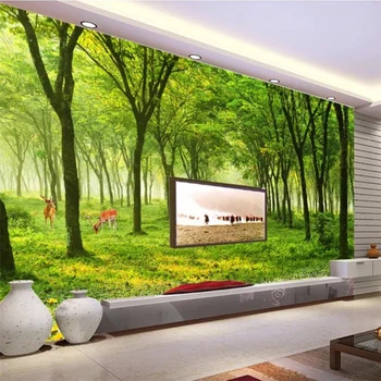 beibehang Пользовательские обои 3d фрески новые леса пейзаж деревья дорожные цветы олени 3D фрески ТВ фон обои домашний декор