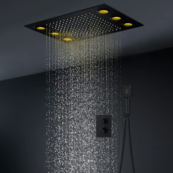 BLACK SHOWER SET потолочный встраиваемый электрический светодиодный тропический душ термостатический душевой клапан для ванной комнаты
