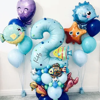 Blue Sea World Воздушные шары Костюм Воздушные Номера 0-9 Воздушный шар С Днем Рождения Свадебная Вечеринка Украшение Душ Большая Фигура Globos Игрушка Подарок