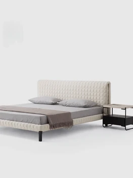 Custom Современный минималистичный высококачественный кровать из массива дерева, руш, ткань, кровать, кремовый стиль, дизайнерская кровать, свободное пространство
