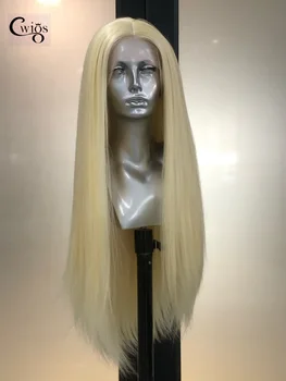 CWIGS Yaki Wig Косплей Высокая термостойкость Синтетические кружевные передние парики для женщин Блондинка Парик Несклеенный парик Темперамент Королева