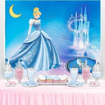 Disney Золушка Голубая мечтательная мультяшная принцесса Кастом Замок Виниловый фон Девушки День рождения Украшение Фотография Баннер